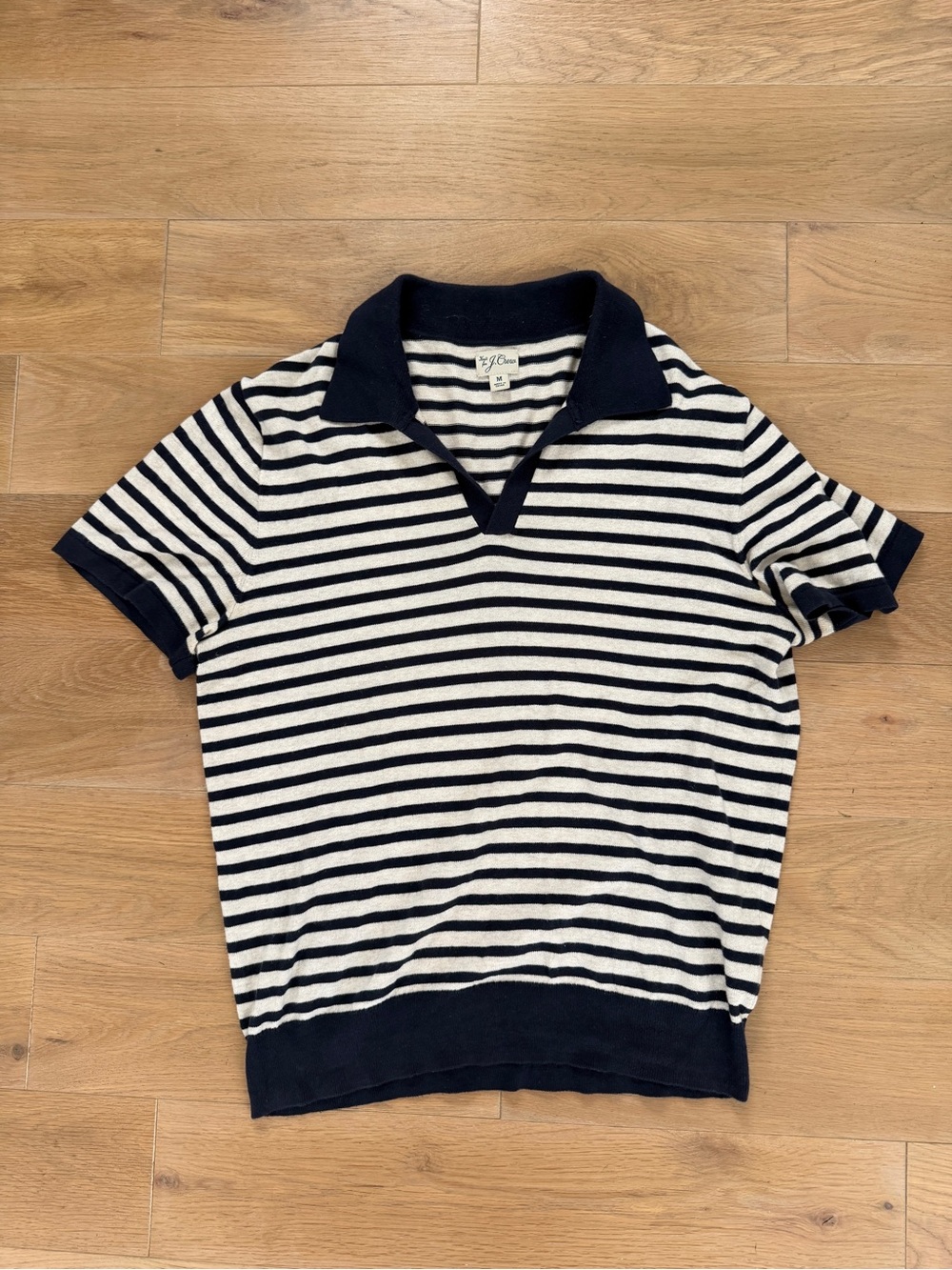 J. Crew Navy Striped Johnny Collar Short Sleeve Polo